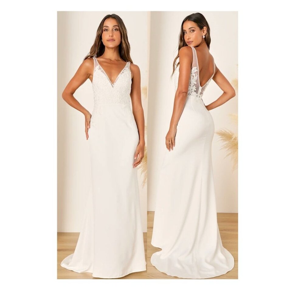 Lulu's Ivory Lace-Back Wedding Dress
